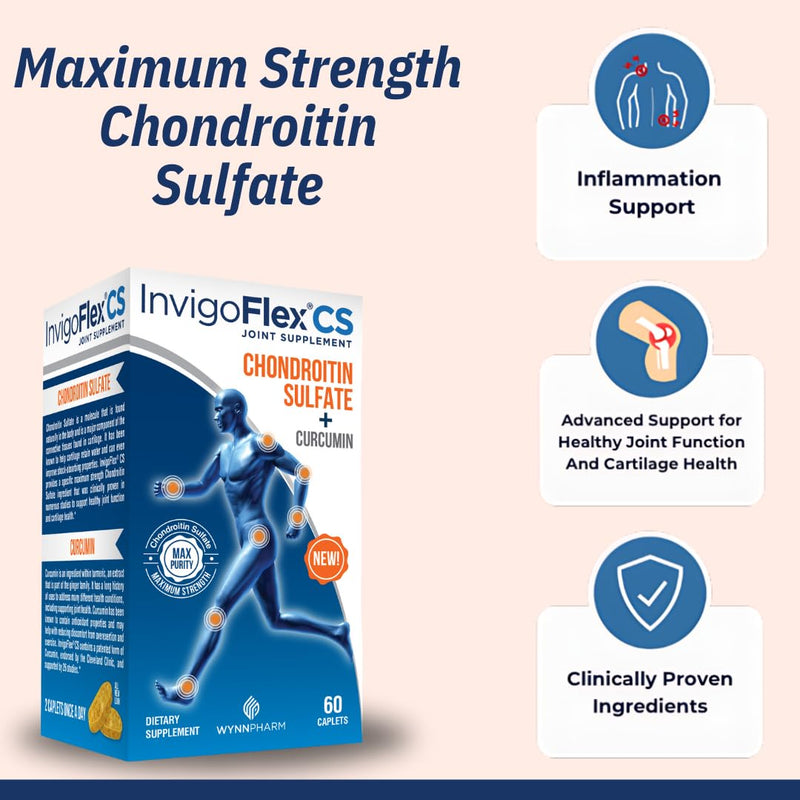 INVIGOFLEX® CS - Chondroitin Sulfate with Turmeric Curcumin Non GMO for Knee, Hand, Back & Hip Premium Joint Supplement 60 Count (Pack of 1)