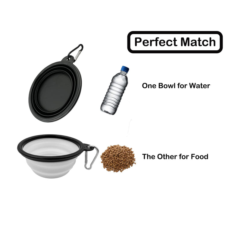 Collapsible Dog Travel Bowls, 2 Pack Dog Small/Large Travel Bowl Portable Foldable Pet Feeding Watering Dish for Traveling, Walking, Parking Small, 12oz Black+White - BeesActive Australia