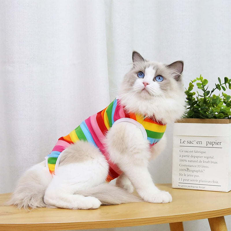 Cat Recovery Suit, Professional Recovery Suit, Cat Suit, Post Surgery Medical Care, Cone Collar, Alternatives, Anti-Licking Wound Vest Bodysuit for Male Female Cats, L Colorful - BeesActive Australia