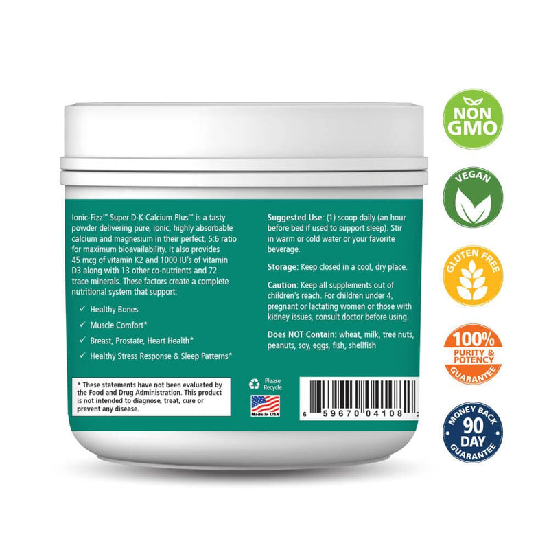 Pure Essence Ionic Super D-K Calcium Plus by Pure Essence - with Extra Magnesium, Vitamin D3, Vitamin K2 for Strong Bones and Stress Relief - Orange Vanilla - 7.41oz