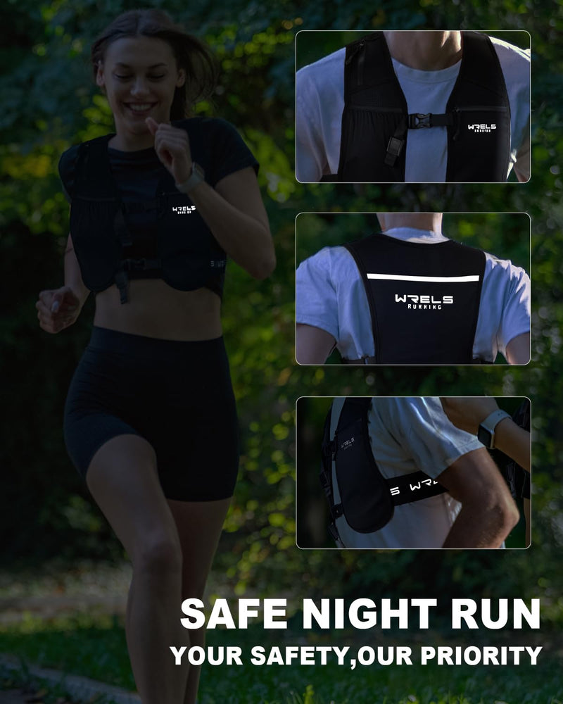 Running Vest with Running Water Bottle,Adjustable Reflective Hydration Vest with Waterproof Phone Holder for Women Men,Lightweight Water Vest for Outdoors black with 500ml soft flask Large/X-Large