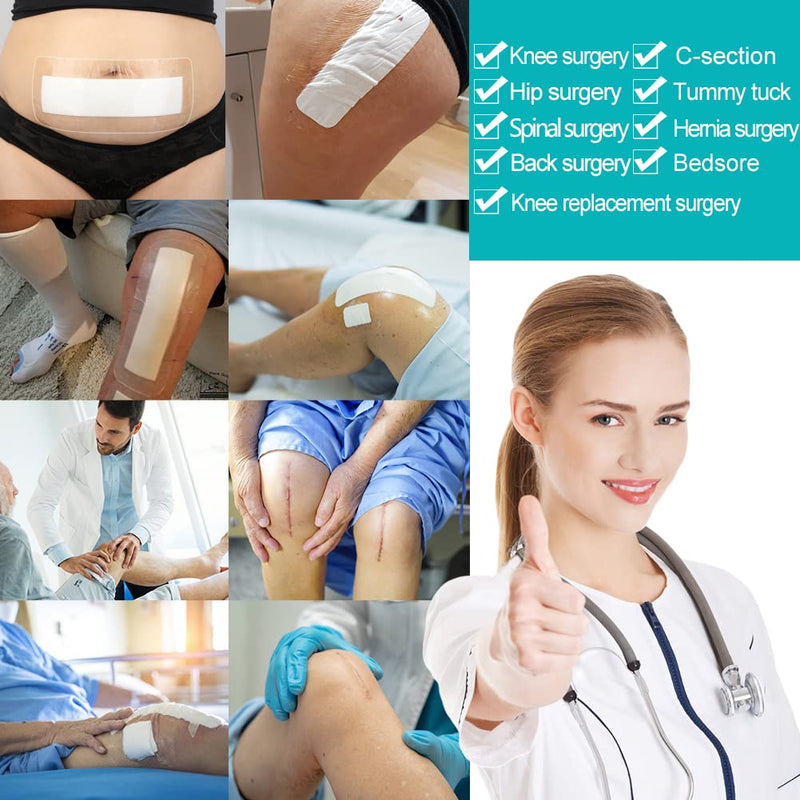 Waterproof Incision Bandages for Large Wounds Knee Hip Replacement Adheisve Island Dressing Bandaid Tape Post Surgical Shower Protector, No Glue On Center 4 x 10 Inch (Pack of 14) Waterproof 4"x10" Pack of 14