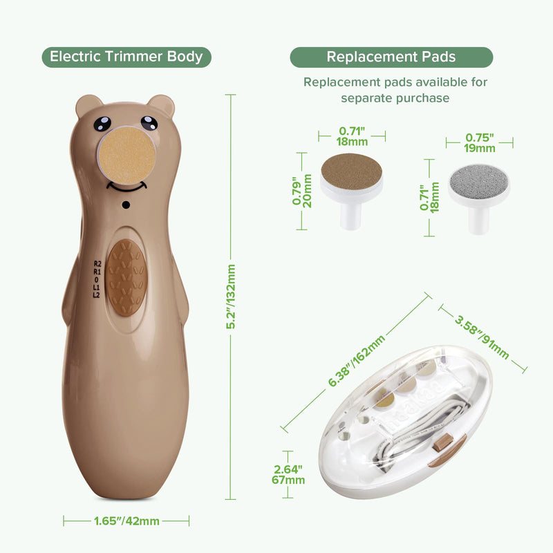 haakaa Baby Nail File Electric, Rechargeable Baby Nail Trimmer with LED Light, Baby Nail Clippers for Newborn/Children's Fingernails and Toenails, 6 Replacement Heads & Storage Case, Toffee