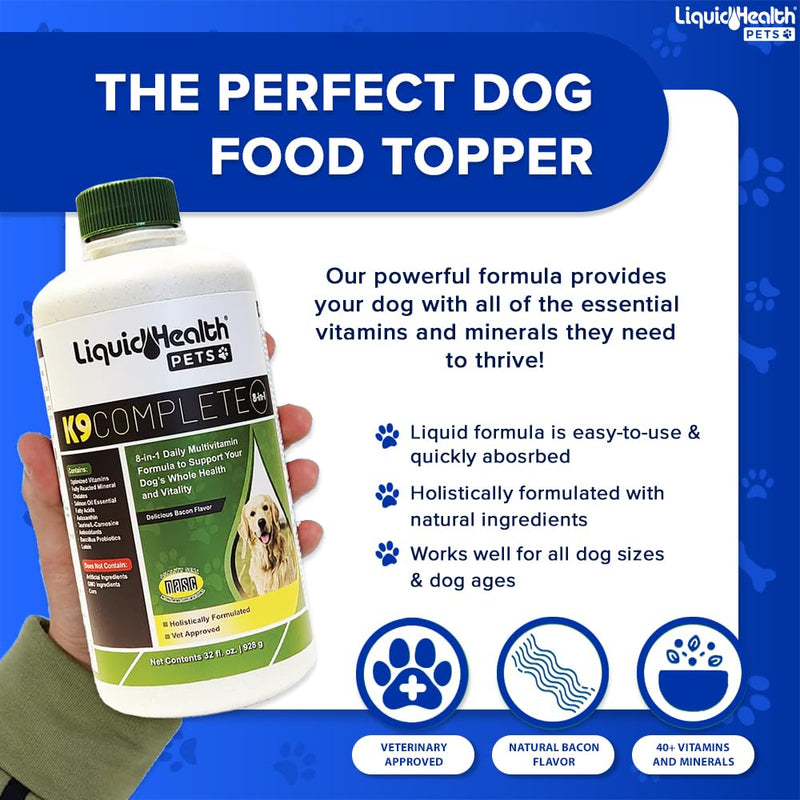 LIQUIDHEALTH Pets K9 Level 5000 Glucosamine Chondroitin Hip & Joint Formula & K9 Complete 8-in-1 Multivitamin for Dogs & Puppies - Pet Supplement Bundle for Joint Health, Mobility, Immune Support - PawsPlanet Australia