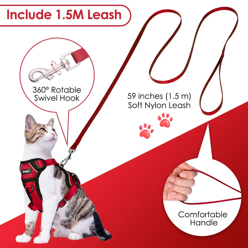 Cat Harness with Leash Escape-Proof Cat Leash Set Adjustable Soft Kitten Vest with Reflective Strips Chest Harness for Small Kittens (Red, XS) Red - BeesActive Australia