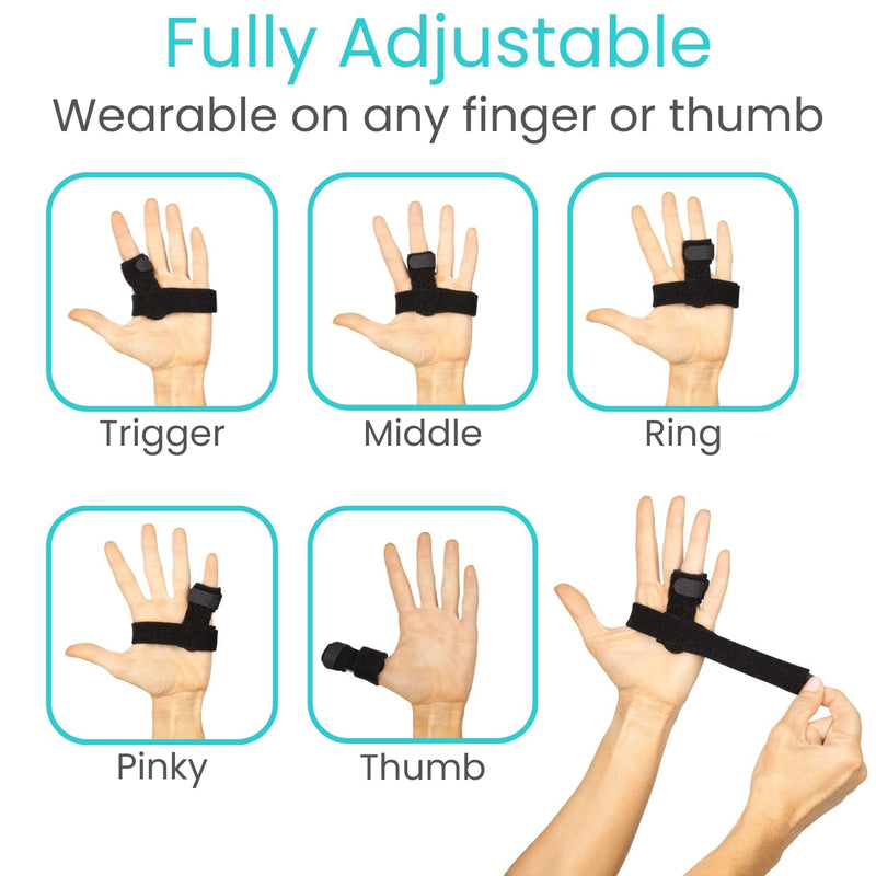 Vive Trigger Finger Splint Brace - Middle, Pinky, Pointer, Ring and Thumb Support - Palm Strap Included - Straighten Curved or Broken Fingers - Adjustable, Breathable Fit - Aluminum Pain Relief Guard Black - BeesActive Australia