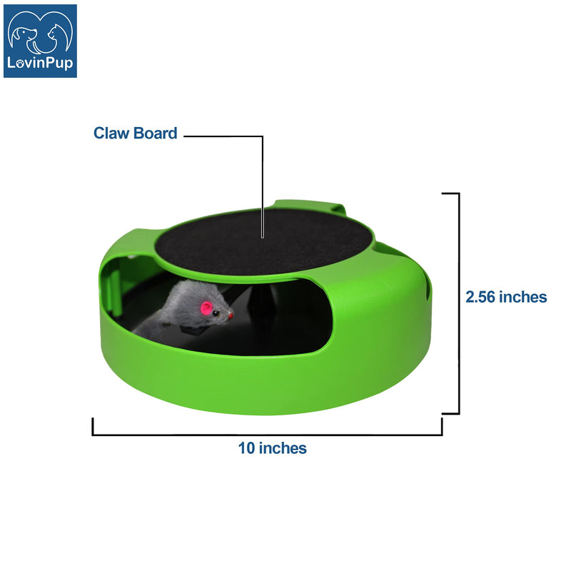 Interactive Cat Scratcher Toy – Manual Spinning Mouse for Natural Play & Claw Care – No Batteries, Quiet Design & Built-in Scratch Pad – 10" Spinning Cat Toy for Indoor Cats of All Ages Green Spinning Mouse - BeesActive Australia