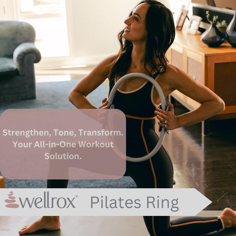Wellrox Pilates Ring and Carrying Bag- Lightweight Magic Circle Yoga Ring- Core, Thigh and Arm Exerciser for Yoga, Pilates, Strength Training (15 inches) Black