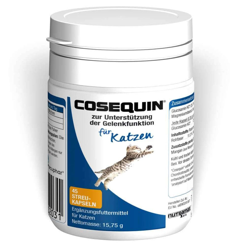 Ecuphar Cosequin cat | Double pack | 2 x 45 capsules | Supplementary food for cats | To support joints, cartilage and tendons | Contains glucosamine and chondroitin - BeesActive Australia