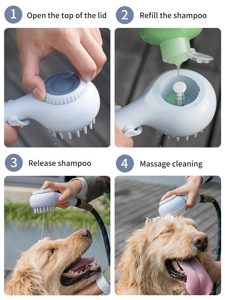 Detachable Dog Shower Head & Pet Shower Brush. Stainless Steel Hose, Soap Storage, Undercoat Nozzle for Dogs. Suites for 1/4'' Indoor bathroom faucet and 3/4'' Outdoor shunt. - BeesActive Australia