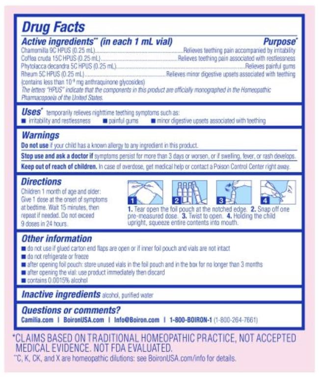 Boiron Camilia Bedtime Drops - 40 Count (Pack of 2) Bundle with a Boiron Sticker for Nighttime Teething Relief, Painful Gums, Restlessness, and Irritability - Sterile Liquid Doses
