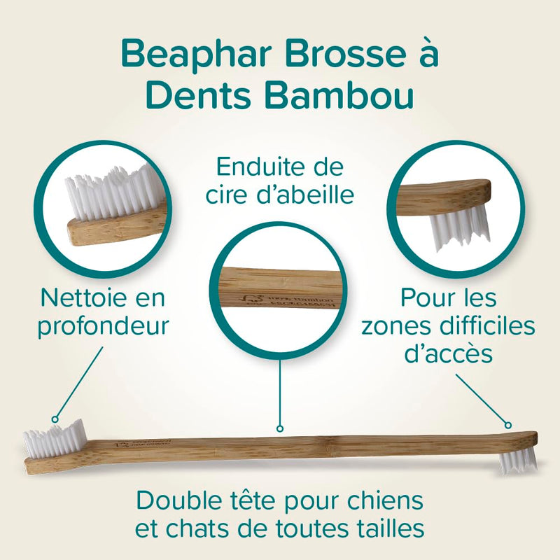 Beaphar Toothbrush Bamboo 1 piece - Double sided brush for dogs and cats