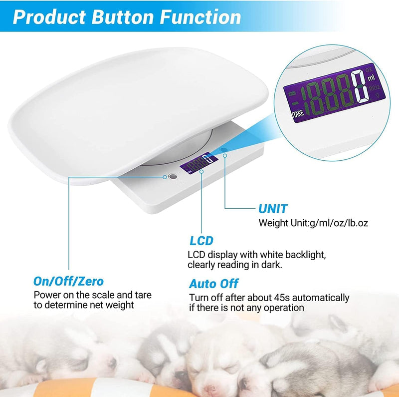 Digital Pet Scale,Puppy Scales for Weighing,Digital Small Animals Scales for Weighing,Whelping Supplies,Kitten Scale,Baby Scales for Newborn Dog Cat Crawl Pet,Capacity up to 33 lb,for New Pets Only 33lb White