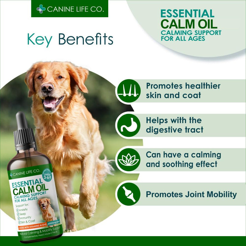 Canine Life Dog Calm Oil (60ml) Made from Pure Hemp Seed Oil for All Breeds, Natural Calming Support, Joint & Skin Health 60ml