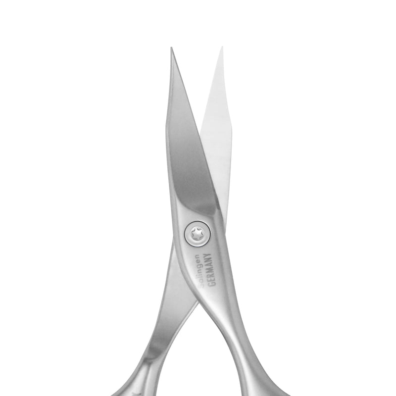 GERMANIKURE Nail and Cuticle Scissors - FINOX Stainless Steel Professional nail scissors for nail tips - nail scissors curved Manicure Tools in Leather Case - Ethically Made in Solingen Germany - 4702 Leather Sleeve