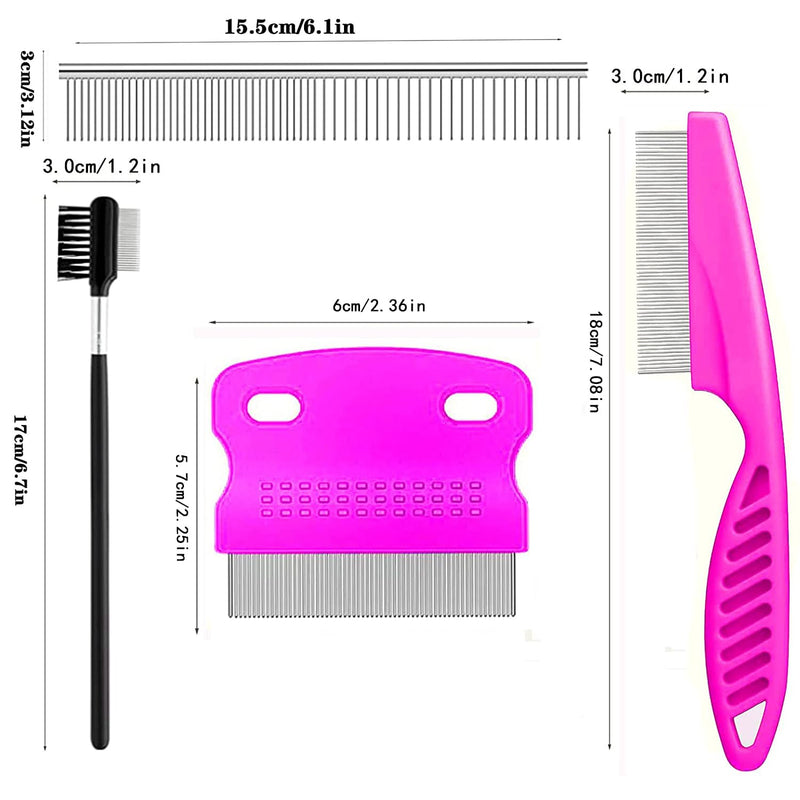 4 Pcs Pet Grooming Kit for Small Long and Short Haired Dog Cat and Puppy, Flea Comb For Dogs and Cats Pet Lice Comb, Tear Stain Remover Comb,with Fine-Toothed to Remove Knots Crust and Mucus (Pink) Pink - BeesActive Australia