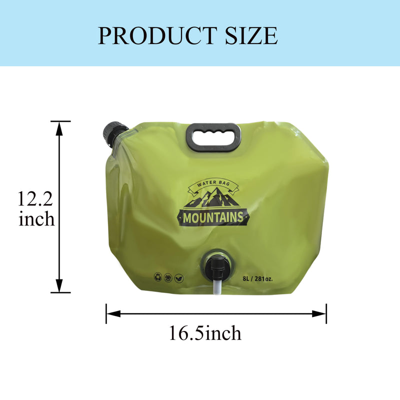 Prudance 2PCS 8L Lightweight Foldable Water Bag - Portable BPA-Free Water Storage with Leakproof Tap for Camping, Hiking, Backpacking and Emergency Prep (Green)