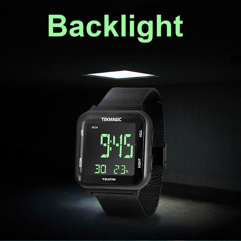 100m Waterproof Luminous Scuba Diving Watch with Stainless Steel Watch Strap, Support Stopwatch, Alarm Clock and Backlight Functions, Dual Time Display, 12/24 Hour Format