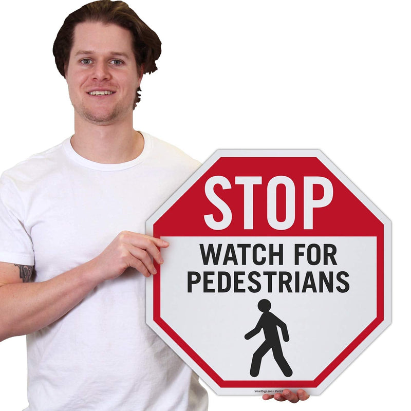 SmartSign “Stop - Watch for Pedestrians” Anti Slip Adhesive Reflective Octagonal Floor Sign | 17" x 17" 17" x 17" Reflective Octagon