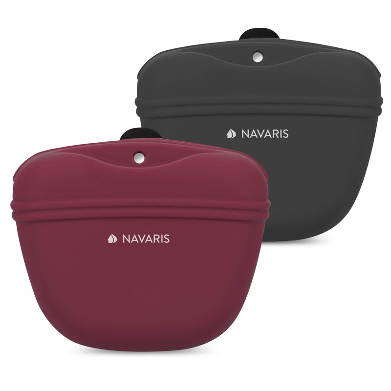 Navaris Silicone Dog Treat Pouch - Training Pet Puppy Bag Pocket Snack Treat Food Holder with Clip for Belt for Dog Walks - Set of 2 Grey & red - BeesActive Australia