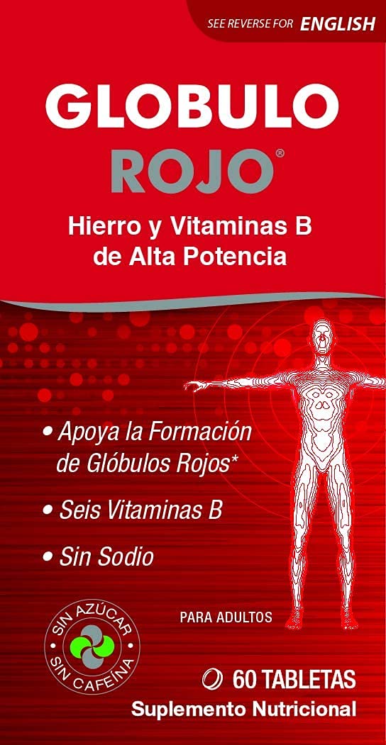 Globulo Rojo Iron Supplement - Dietary Supplement Pills with High Potency Iron & B Vitamins, 60 Tablets 60 Count (Pack of 1)