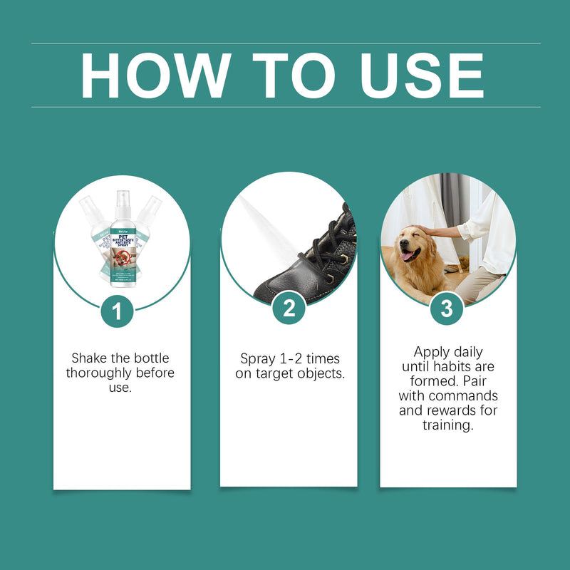 No Chew Spray for Dogs | 3.38oz Bitter Apple Spray for Dogs | Safe, Non-Toxic Chewing Deterrent | Stop Licking, Biting & Destructive Behavior, Protect The Safety of Furniture and Your Belongings