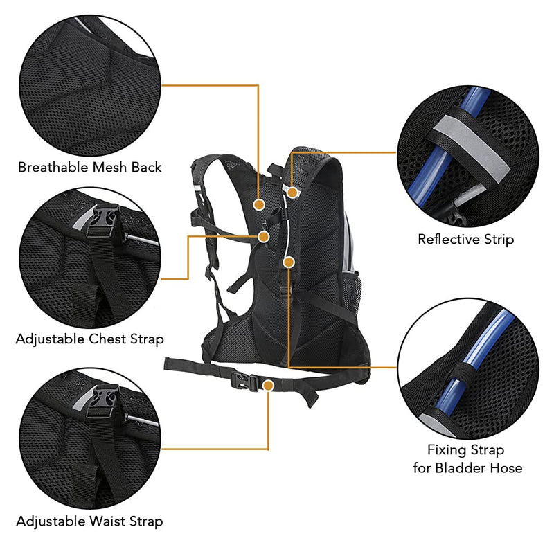 Hydration Backpack, 8L High Visibility Reflective Cycling Hydration Backpack Outdoor Sports Running Hiking Backpack Travel Daypack Shoulder Bag