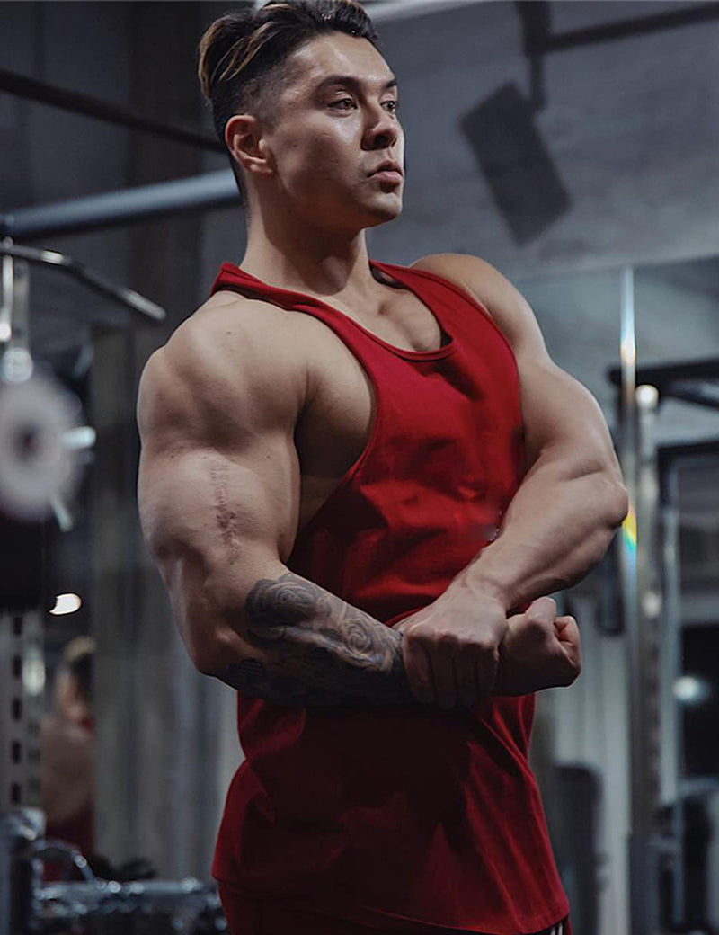 Babioboa Men's 3 Pack Gym Workout Tank Tops Y-Back Muscle Tee Stringer Bodybuilding Sleeveless T-Shirts X-Large Black/Grey/Red - 3 Pack - BeesActive Australia