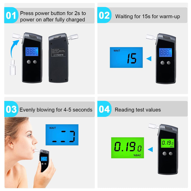 Breathalyzer,Portable Alcohol Tester with USB Rechargeable,Professional-Grade Accuracy Breathalyzer with LCD Digital Display(10 Mouthpieces) - BeesActive Australia