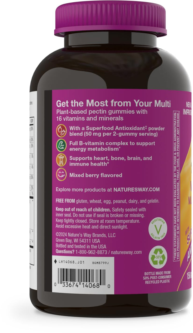 Nature's Way Alive! Women's 50+ Multivitamin Gummy, Mixed Berry, 130 ct | Daily Chewable Gummies with B-Vitamins, Vitamin D3 & Calcium to Support Heart, Brain, & Bone Health for Women 50 and Older* 150 Count (Pack of 1)