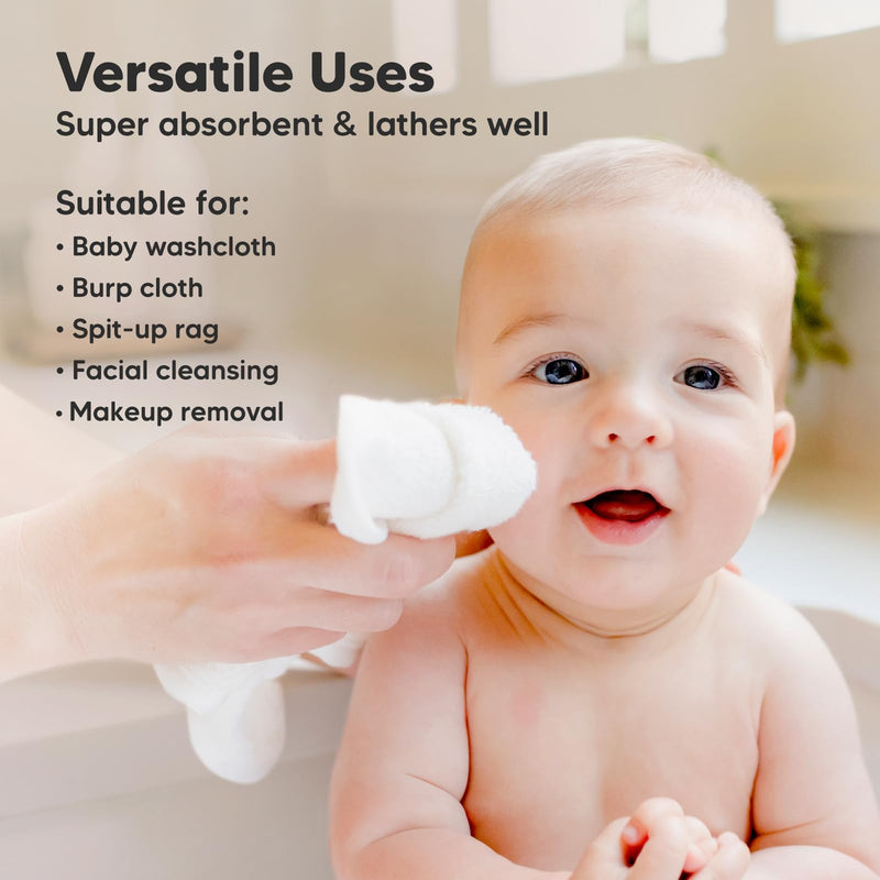 6-Pack Baby Washcloths - Soft Viscose Derived from Bamboo Washcloth, Baby Wash Cloths, Baby Wash Cloth for Newborn, Kids, Bath Baby Towels, Face Towel, Face Cloths for Washing Face(White) White - BeesActive Australia