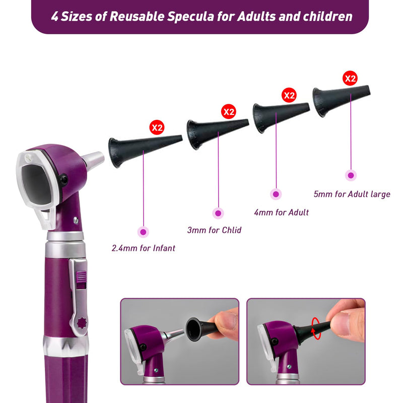 Scian Otoscope - Ear Scope with Light, Fiber Optic Otoscopes with Hard Plastic Case, Pocket Diagnostic Ear Infection Detector for Kids Adults Home Use (Purple) Purple - BeesActive Australia