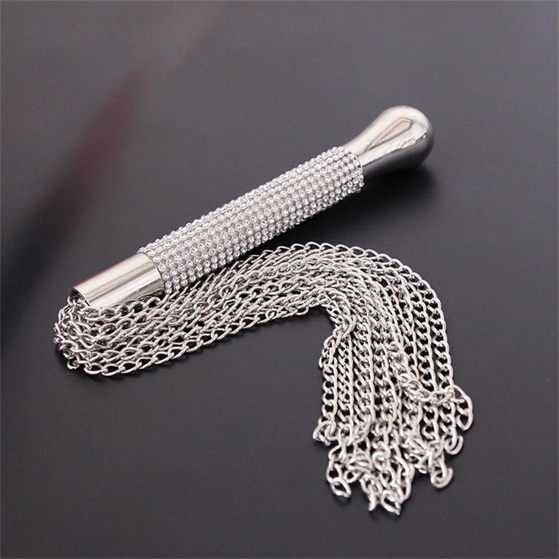 BDSM Metal Chain Whip Diamond Handle Aluminium Flog Flogger Fetish Slave Sub Sex Toy Bondage SM Ass Spanking Bondage Slave for Beginner Silver one size - BeesActive Australia