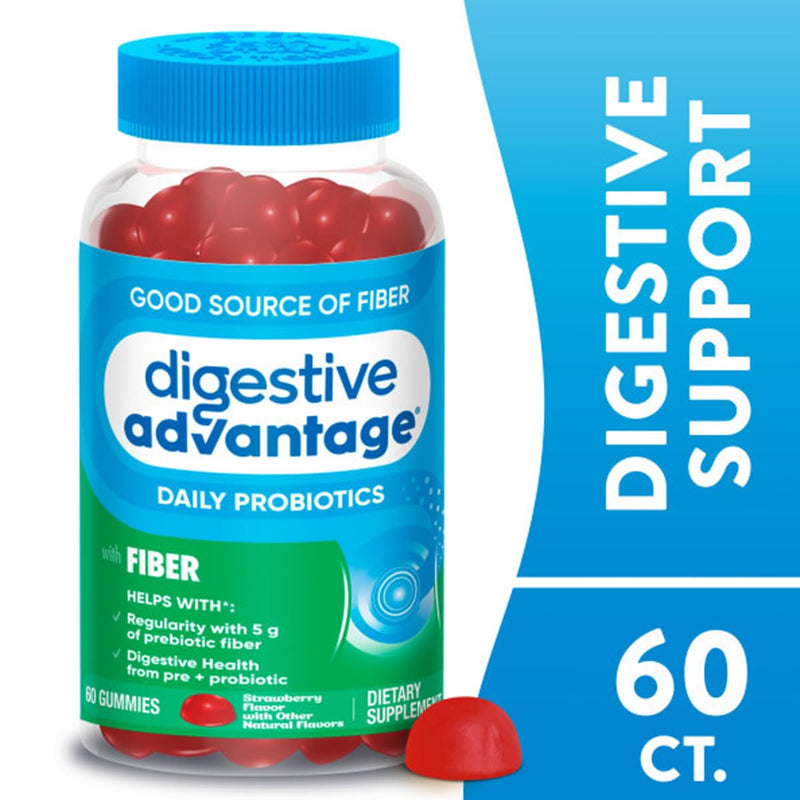 Digestive Advantage Prebiotic Fiber Supplement Strawberry Flavor Gummies with Probiotics for Women & Men Digestive Health, Adults Regularity and Gut Health, 60 Count (2 Pack) 2