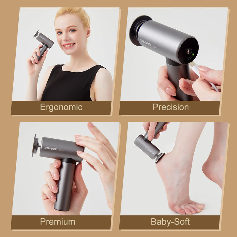 Premium Electric Foot Callus Remover, Ergonomic T-Grip 2600mAh Rechargeable 3-Speeds All Metal Foot File for Dead Skin Cracked Heels Pedicure kit at Home with 60pcs Sandpaper Pads Grey