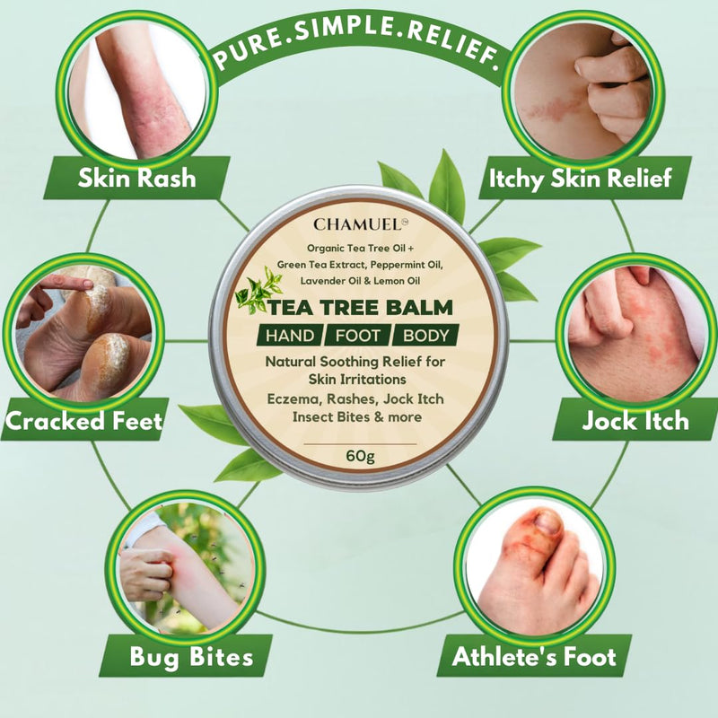 Tea Tree Oil Balm- All Natural | Great Cream for Soothing Eczema, Cracked Foot, Rashes, Jock Itch, Bug Bites, Folliculitis, Acne, Itchy Skin, Cuticles, Psoriasis, Saddle Sores- For Women & Men, 2-Pack 2.11 Ounce (Pack of 2) - BeesActive Australia