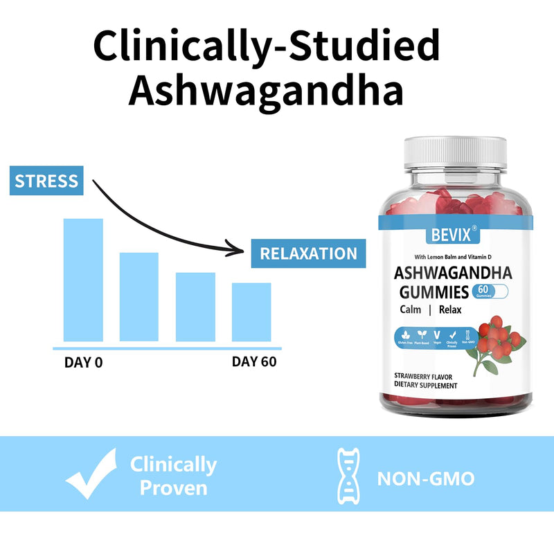 Ashwagandha Gummies with Vitamin D, 60 Count | Non Gluten Free Support Stress Relief & Immune Ashwagandha Supplements