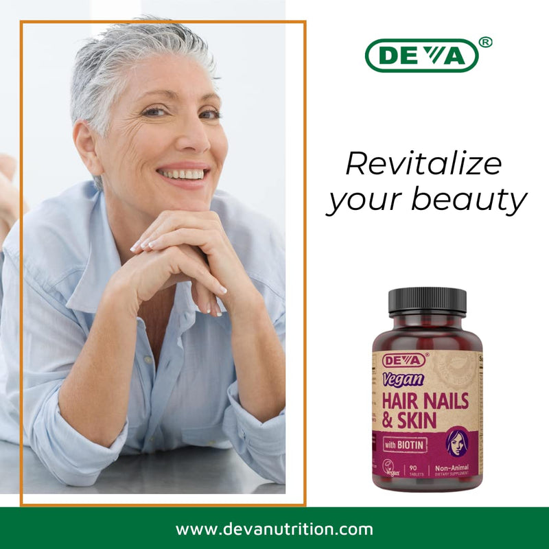 DEVA Vegan Vitamins Hair, Nails & Skin Supplement with 500 mcg of Biotin Per Tablet 90 Tablets (Pack of 2) 90 Count (Pack of 2)