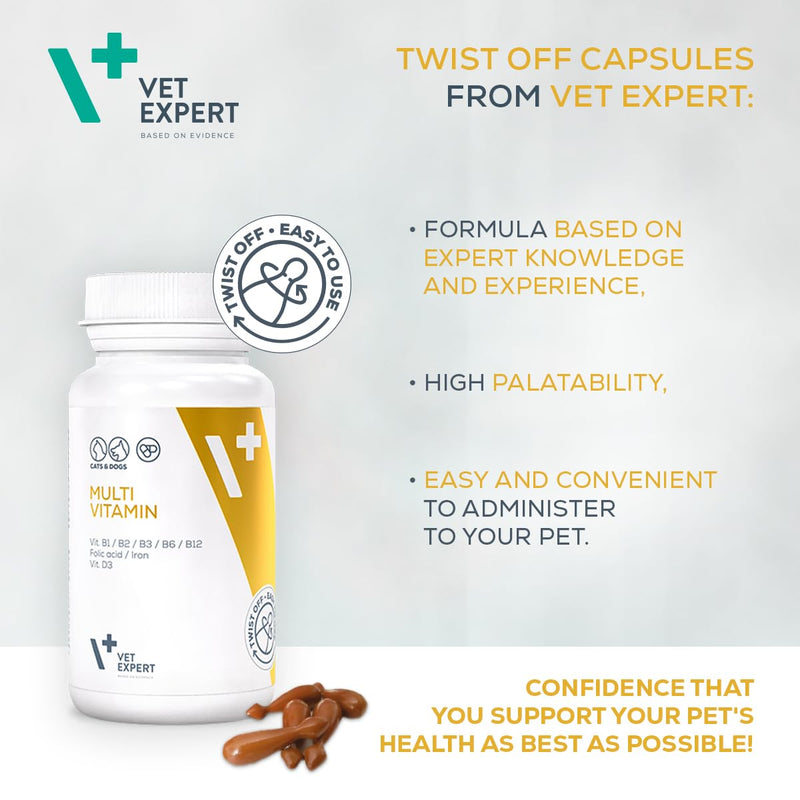 Vet Expert Multivitamin 5 in 1 Supplement for Dogs and Cats – Supports Immunity, Skin & Joints - Increases Energy, Reduces Stress and Supports Gut Health - 30 Twist & Pour Capsules