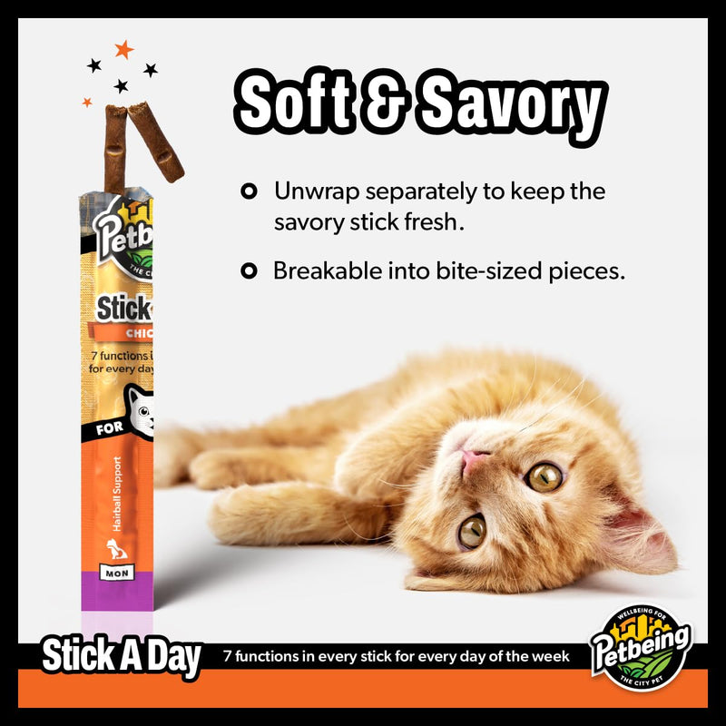 Stick a Day | Specially Formulated 7-in-1 Functions Daily Real Meat Supplement for Cats | Cat Chew Stick & Pet Vitamins Supplements Combination (7-Pack x 4, Chicken) 7-Pack x 4 - PawsPlanet Australia