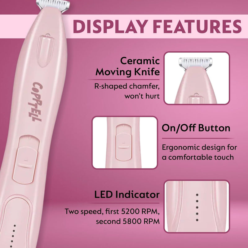 Dog Paw Trimmer with LED Light, Rechargeable Cordless Grooming Clippers, 18mm Widen Blade, Low Noise (35 dB), LED Display, Ideal for Trimming Paws, Eyes, Ears, Face, and Rump for Dogs and Cats. Pink - BeesActive Australia