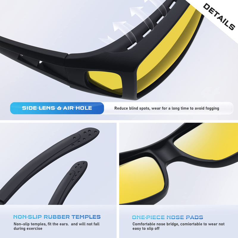 Night Driving Glasses Night Vision Glasses Fit Over Glasses Sunglasses for Men Polarized Sunglasses L/Black Frame Night Vision Lens - BeesActive Australia