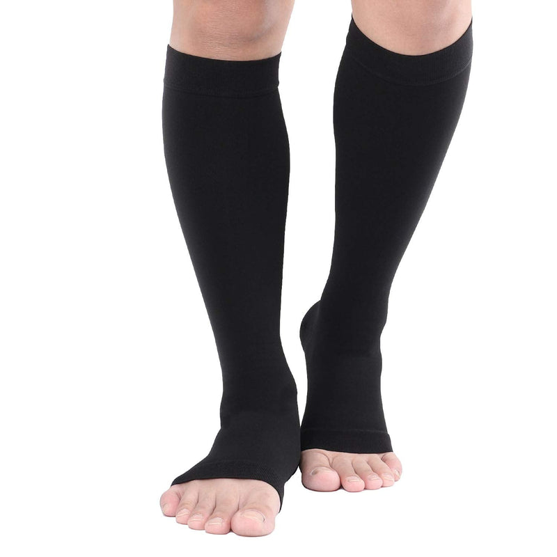 TOFLY® 30-40mmHg Medical Graduated Compression Socks for Men & Women, Open Toe Knee High Compression Socks,Firm Support for Circulation Recovery,Shin Splints,Varicose Veins,Edema,Nursing 3X-Large 30-40mmhg Open-toe Black - BeesActive Australia