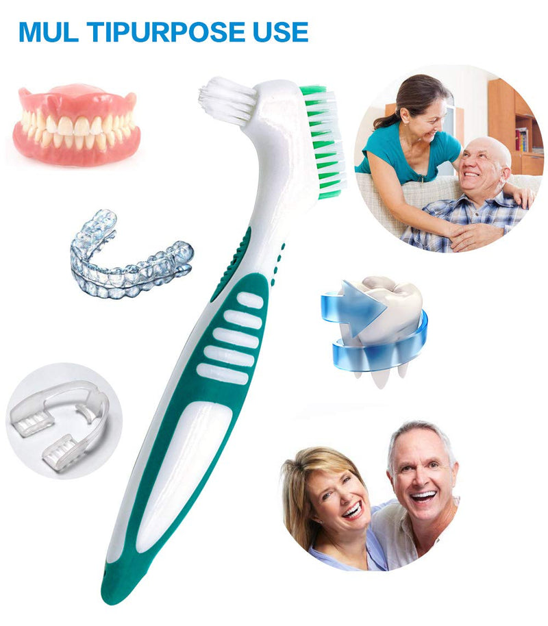 Premium Hygiene Denture Cleaning Brush Set, Multi-Layered Bristles & Ergonomic Rubber Handle, for Denture Care(Purple & Green) Purple & Green - BeesActive Australia