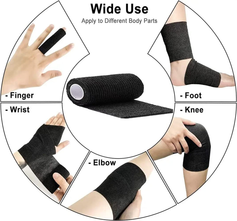 Self Adhesive Bandage Wrap, Bandage Wrap, Athletic Sports Tape, Vet Wrap 4 inch for Pets Animals (Black) 4 Inch-4Pack Black - BeesActive Australia