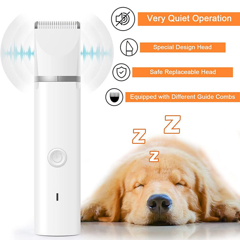 Dog Clippers Grooming Kit Hair Clipper-Low Noise Paw Trimmer- Rechargeable - Cordless Quiet Nail Grinder Shaver for Cats and Other Pets Silver - BeesActive Australia