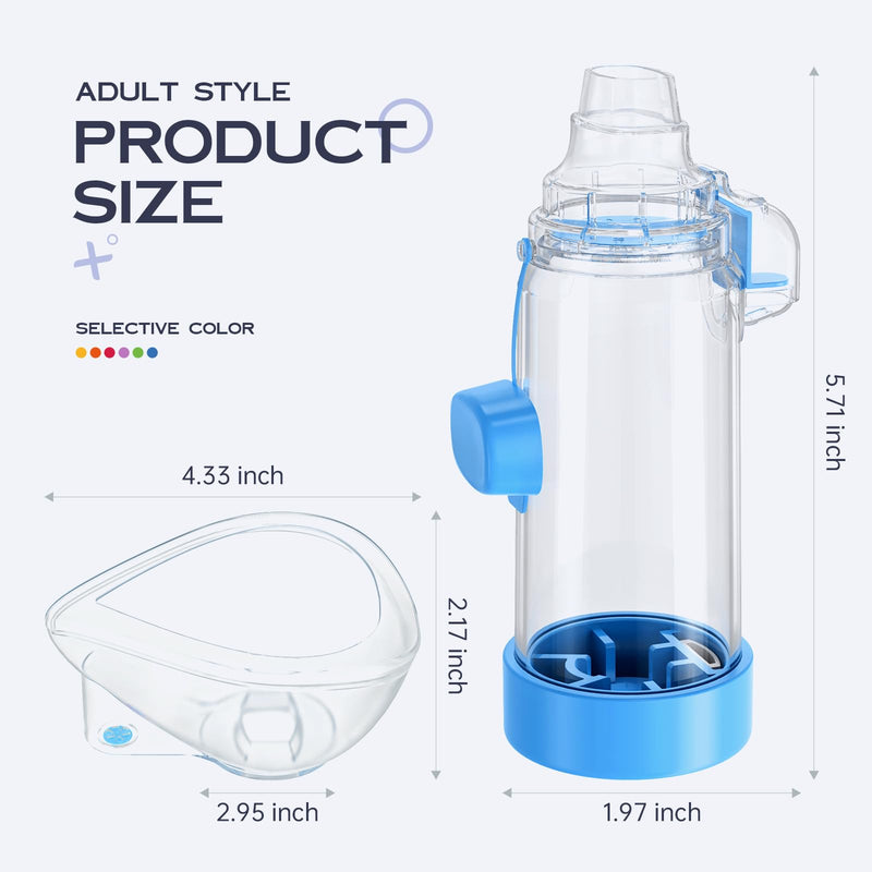 Handheld Inhaler Spacer for Infants, Children, and Adults - Anti-Static - Portable Design for Home, School, and Travel - Soft Silicone Mask - Nessi OTC Spacer - Easy to Clean (Blue Adult) Blue Adult - BeesActive Australia
