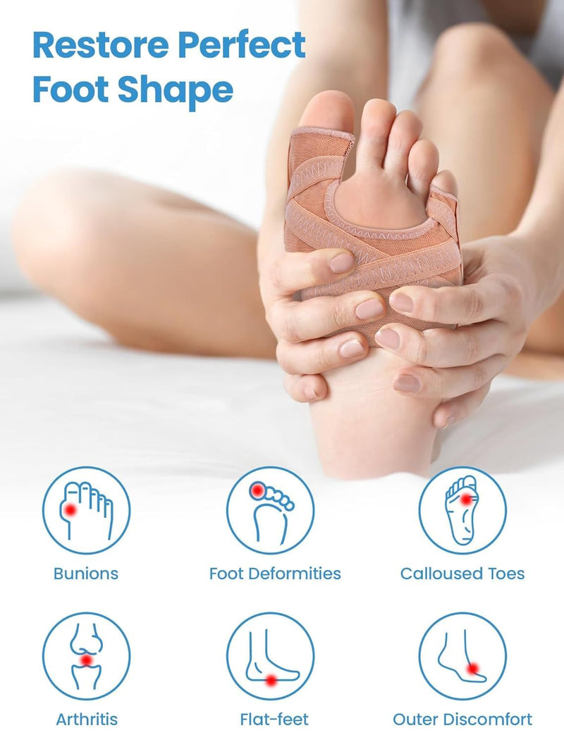 Bunion Corrector for Women & Men, Breathable Toe Straightener for the Thumb and Little Toe, Comfortable & Adjustable for Day/Night Use, Bunion Relief Splint(1 Pair) Beige Large - BeesActive Australia
