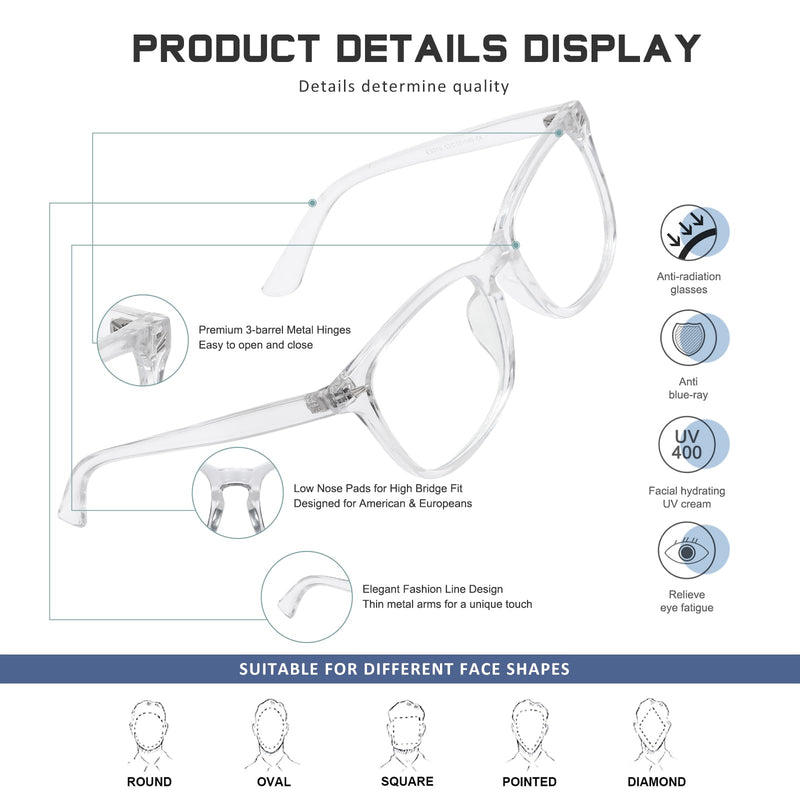 Reading Glasses for Women Men - Anti Glare Blue Light Blocking Glasses,Sturdy Eyeglasses A03-clear 1.0 x - BeesActive Australia