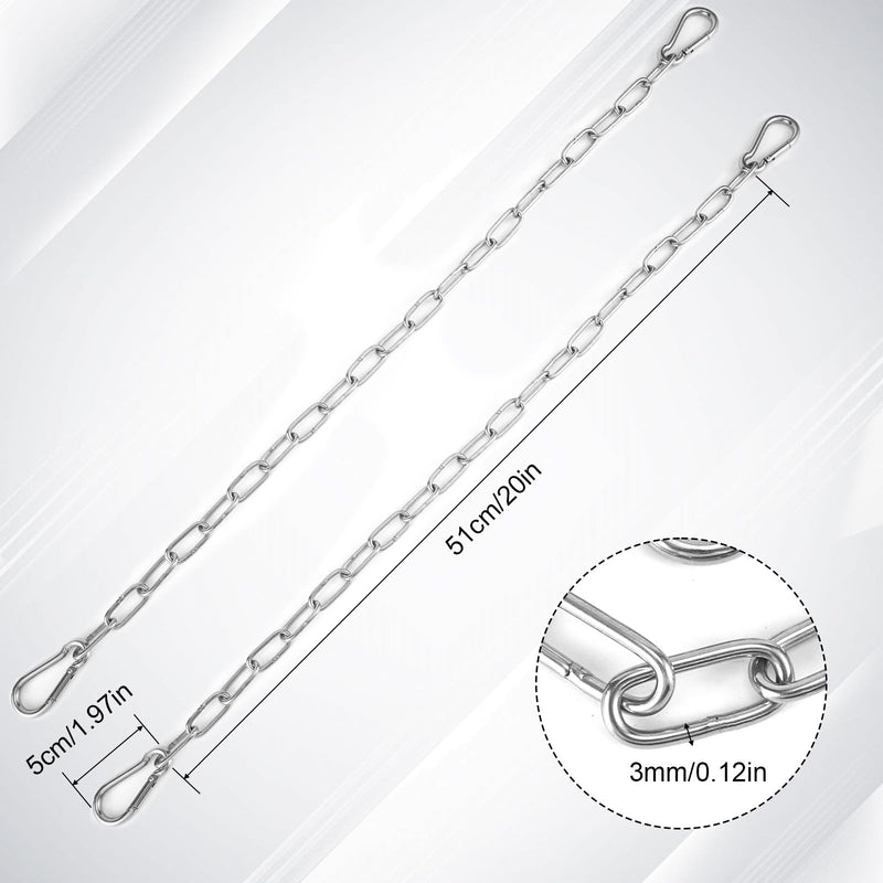 2pcs Gate Chain Links, 20 Inch Stainless Steel Outdoor Gate Chain Lock with Carabiners Security Gate Latch Chain Lock for Outside Fence, Yard, Barn, Horse, Goat, Dog Stall (Silver, 3mm Thick) - BeesActive Australia